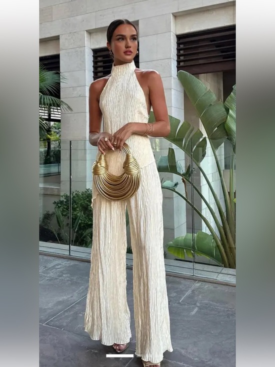 Commense Pants - New! Commense small champagne crinkle halter top and wide leg pants set.